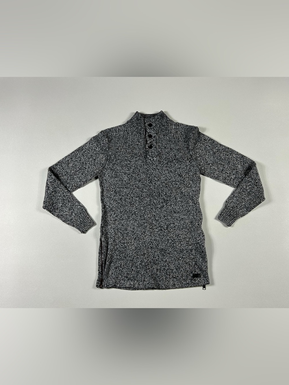 Outpost Makers Quarter Button Knit Black White Men's Pullover SZ large